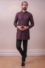 Designer Wine Plum Kurta Highlighted Broach sasyafashion