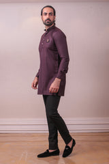 Designer Wine Plum Kurta Highlighted Broach sasyafashion