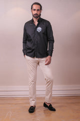 Designer Black Cotton Shirt with Handpainted Design sasyafashion
