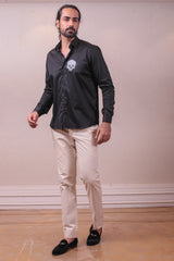 Designer Black Cotton Shirt with Handpainted Design sasyafashion