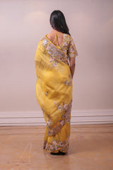 Designer Mustard Yellow Organza Embedded Saree sasyafashion