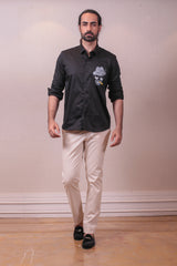 Designer Black Cotton Shirt with Handpainted Design sasyafashion