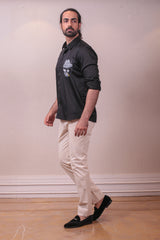 Designer Black Cotton Shirt with Handpainted Design sasyafashion