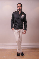 Designer Black Cotton Shirt with Handpainted Design sasyafashion