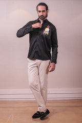 Designer Black Cotton Shirt with Handpainted Design sasyafashion