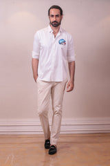 Designer White Cotton Shirt with Handpainted Design sasyafashion