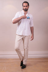 Designer White Cotton Shirt with Handpainted Design sasyafashion