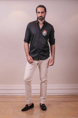 Designer Black Cotton Shirt with Handpainted Design sasyafashion