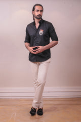 Designer Black Cotton Shirt with Handpainted Design sasyafashion