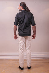 Designer Black Cotton Shirt with Handpainted Design sasyafashion