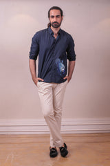 Designer Cotton Navy Blue Shirt Handpainted sasyafashion