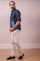 Designer Cotton Navy Blue Shirt Handpainted sasyafashion