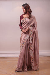 Designer Light Mauv Silk Embedded Saree sasyafashion