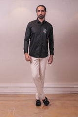 Designer Black Cotton Shirt with Handpainted Design sasyafashion