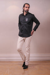 Designer Black Cotton Shirt with Handpainted Design sasyafashion