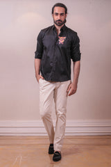Designer Black Cotton Shirt with Handpainted Design sasyafashion