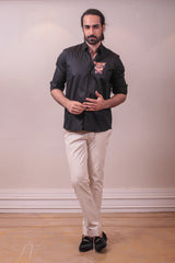 Designer Black Cotton Shirt with Handpainted Design sasyafashion