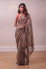 Designer Organic Grey Georgette Embodied Saree sasyafashion