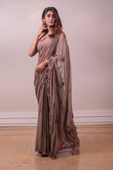 Designer Organic Grey Georgette Embodied Saree sasyafashion
