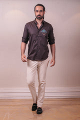 Designer Cotton Dark Brown Shirt Handpainted sasyafashion
