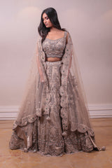 Designer Beige Net Embedded With Satin Lehenga sasyafashion