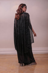 Designer Black Chiffon Georgette Cape Co-ords set sasyafashion