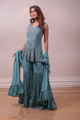 Designer Blue Georgette Embodied Sharara Set sasyafashion