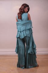 Designer Blue Georgette Embodied Sharara Set sasyafashion