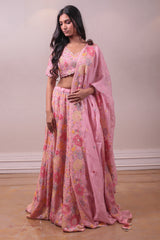 Designer Pink Raw Silk Lehenga Organza Dupatta sasyafashion