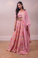 Designer Pink Raw Silk Lehenga Organza Dupatta sasyafashion