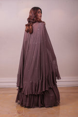 Designer Brown Chiffon Emblished Cape Gown sasyafashion