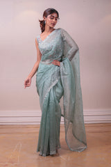 Designer Blue Sequins embroidered on organza Saree sasyafashion