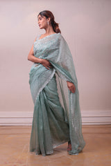 Designer Blue Sequins embroidered on organza Saree sasyafashion