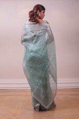Designer Blue Sequins embroidered on organza Saree sasyafashion
