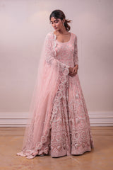 Designer Peach Net Embodied Gown sasyafashion