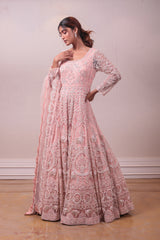 Designer Peach Net Embodied Gown sasyafashion