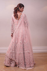 Designer Peach Net Embodied Gown sasyafashion