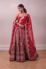 Designer Red Raw Silk Lehenga with Net Dupatta sasyafashion