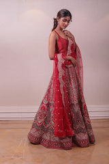 Designer Red Raw Silk Lehenga with Net Dupatta sasyafashion