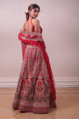 Designer Red Raw Silk Lehenga with Net Dupatta sasyafashion