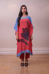 Designer Blue Orange Maroon Satin Kaftan Pant Set sasyafashion