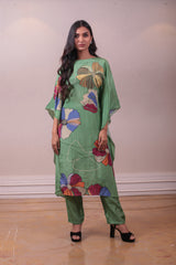 Designer Sap Green Crepe Kaftan Pant Set sasyafashion