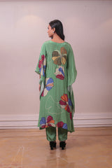 Designer Sap Green Crepe Kaftan Pant Set sasyafashion
