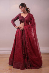 Designer Red Net Embedded Lehenga sasyafashion