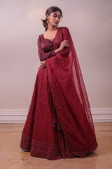 Designer Red Net Embedded Lehenga sasyafashion