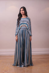 Designer Blue Chinon Palazzo Set sasyafashion