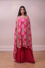 Designer Pink Red Georgette Sharara Set sasyafashion