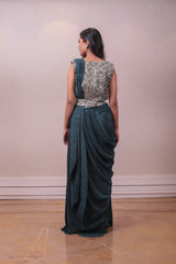 Designer Green Lycra Drape Saree Embedded Blouse sasyafashion