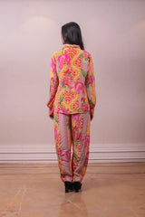 Designer Yellow Floral Printed Crepe Co-Ords Set sasyafashion