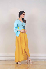 Designer Blue and yellow colour Dress sasyafashion